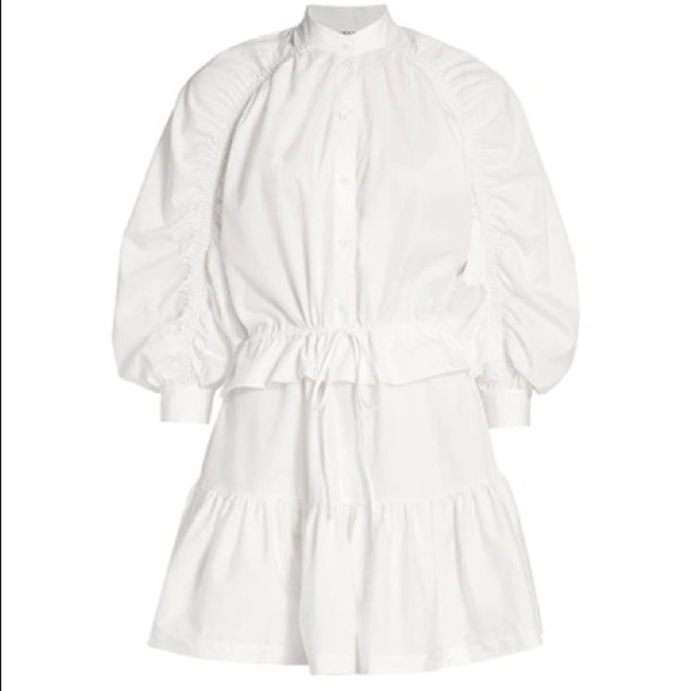 FRAME Ruched Sleeve Poplin Mini Dress - White